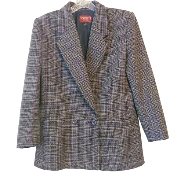Sasson Petite | Women's Vintage Plaid Wool Blend Double Button Blazer (Size 8) - Picture 1 of 16
